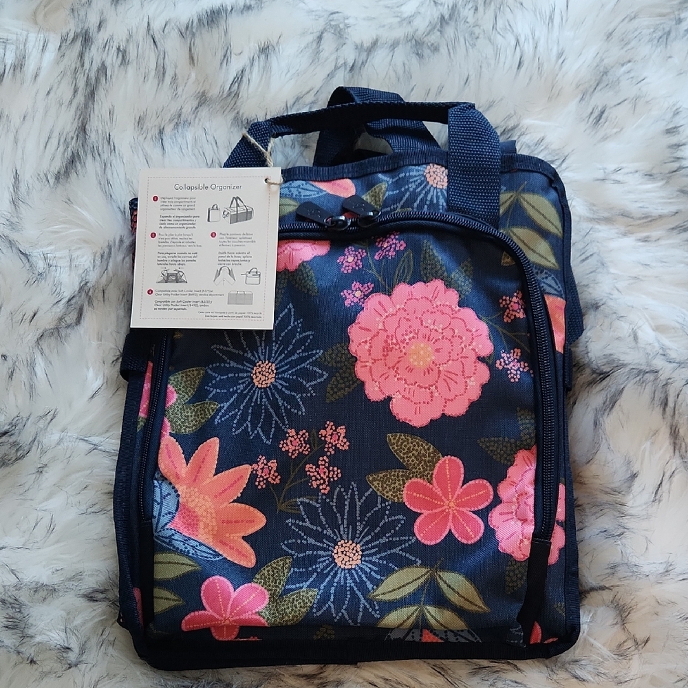 Floral Collapsible Organizer Bag - Navy and Pink
